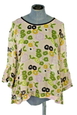 Lee Mathews Bluse Seide Blumen Top elegant 3/4 Glockenärmel Rundhals T3 UK 12