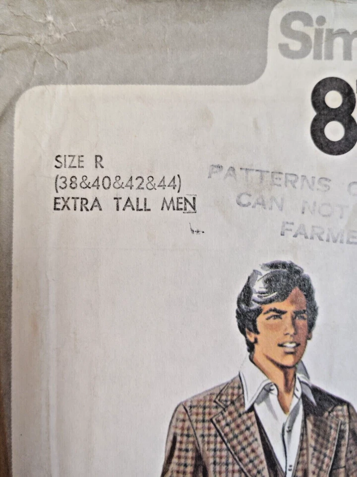 Suit Jacket Blazer Vest 38 40 42 44 X Tall Simplicity 8724 Sewing Pattern UC VTG - Image 3 of 4