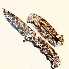 Skull  Tactical Spring Assisted Folding EDC Pocket Knife 8.5"