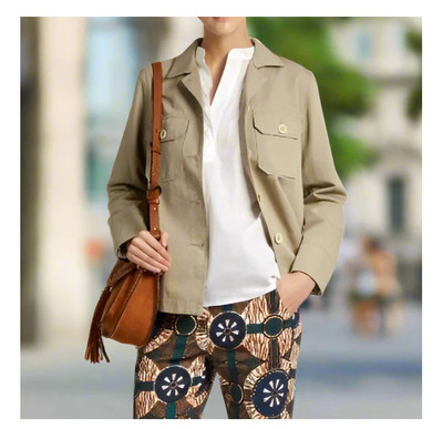 Max Mara Boxy Cotton Linen Jacket Womens 4 Khaki Button Up Spring Pockets