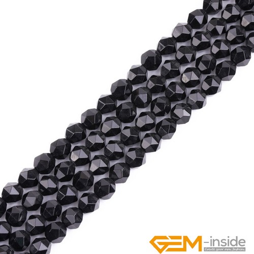 Natural Black Agate Onyx Gemstone Polygonal Faceted Round Jewellery Beads 15" UK - Picture 18 of 32