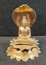 bezaubernd alte BUDDHA-FIGUR  auf Blütensockel Bronze 11,5 x 15 cm