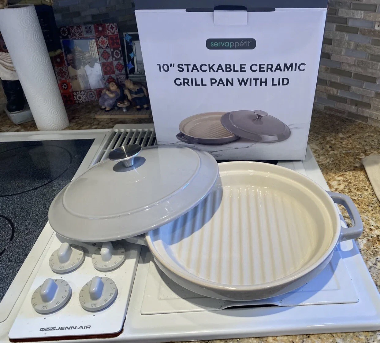 Ceramic Grill Pan w/ Lid 10” - Gray, New in Box