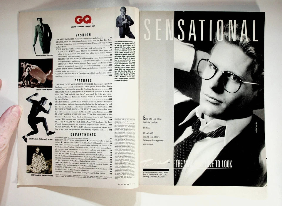 1987 January GQ Gentlemens Quarterly Magazine Huey Lewis Cindy Crawford Swimsuit - Image 2 of 4