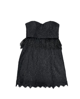 bebe black feather dress New Bebe black lace one shoulder bustier isis feather kardashians top dress  XXS