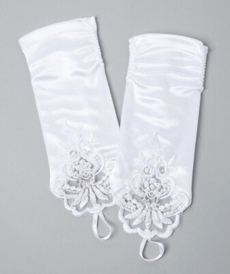 Erstkommunion Handschuhe weiß elfenbein Satin Spitze Mädchen Hochzeit Blumenmädchen