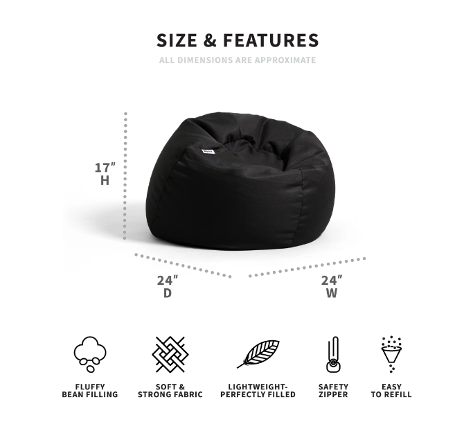 Big Joe Dot Bean Bag Chair Kids with Filling Peat Black, Playrooms