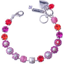 Mariana Roxanne Red Fuchsia Rose Crystal Floral Mosaic Silver Bracelet 1166 NWT