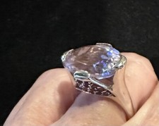 925 Silver Pink Faceted Glass Ring, Size 6.5