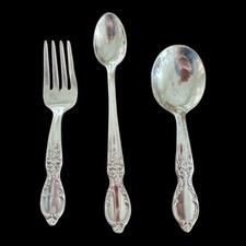 60s WM ROGERS SON VICTORIAN ROSE SILVERPLATE BABY 3 Piece 2 SPOONS FORK SET