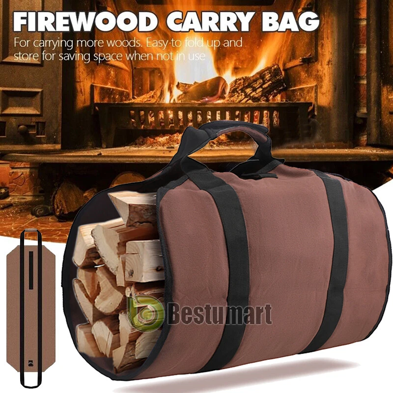 Bolsa portadora de troncos de leña de alta resistencia de lona encerada impermeable para transportar madera Foto 2 de 4