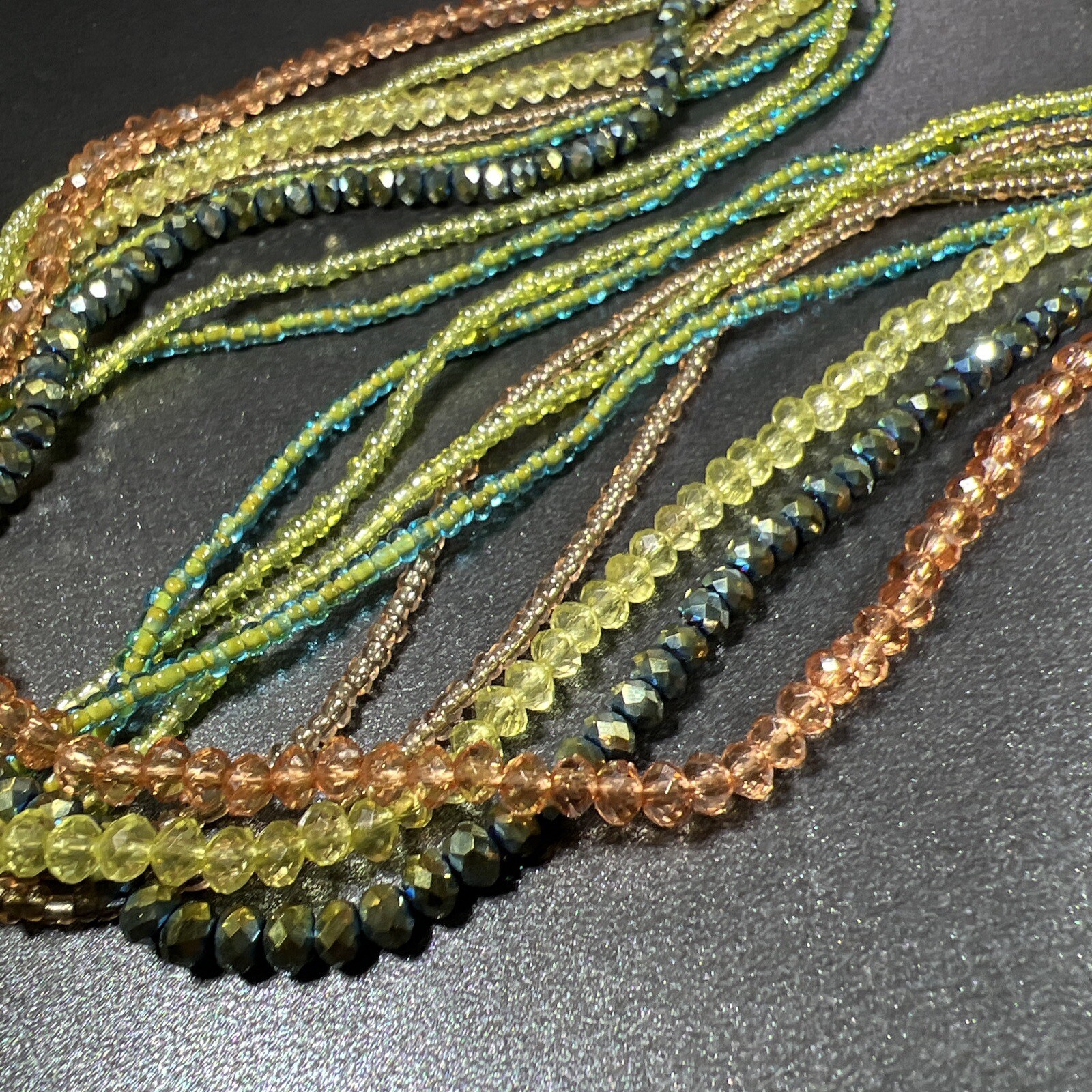Green Beaded Statement Necklace Layered Aurora Bo… - image 5