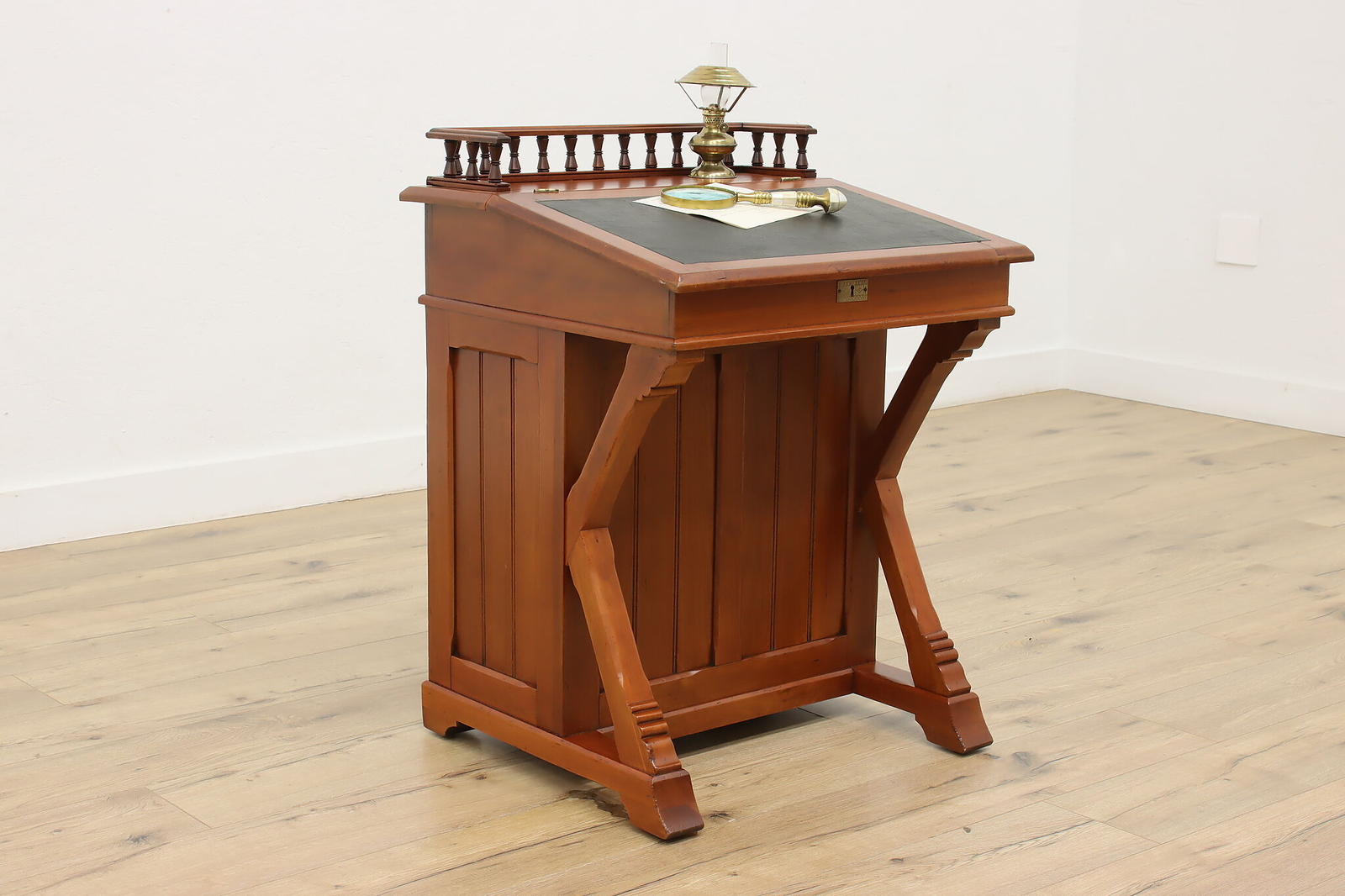 Victorian Antique Cherry Davenport Captain Desk, Leather Top #53601