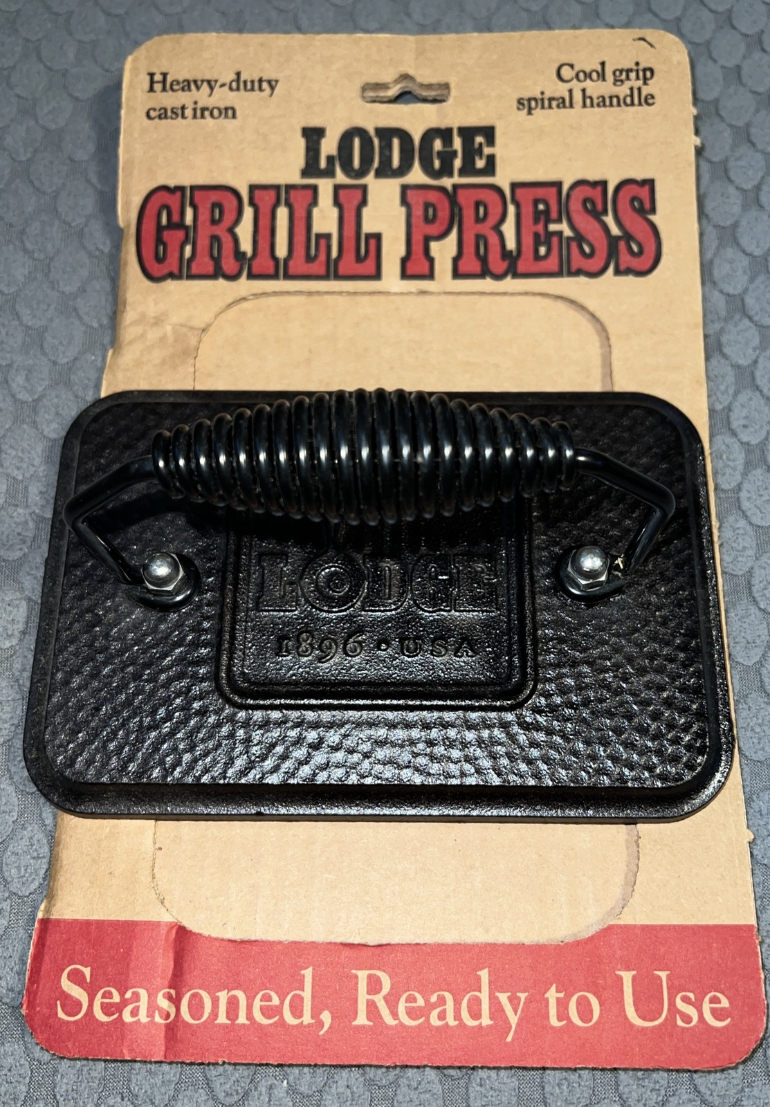 Lodge Rectangular Cast Iron Grill Press W/ CoolGrip Spiral Handle,6.75