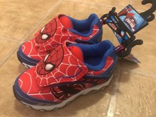 New Ultimate Spiderman Light Up Boys 7 M Red  Blue Design Hook  Loop Shoes