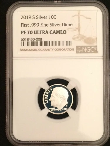 NGC PF 70 Ultra Cameo 2019 S Roosevelt, first 999 fine Silver Dime low pop