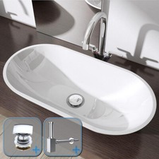 Bathroom Wash Basin Vanity Stone Resin Countertop Large Vessel White &Plug 600mm