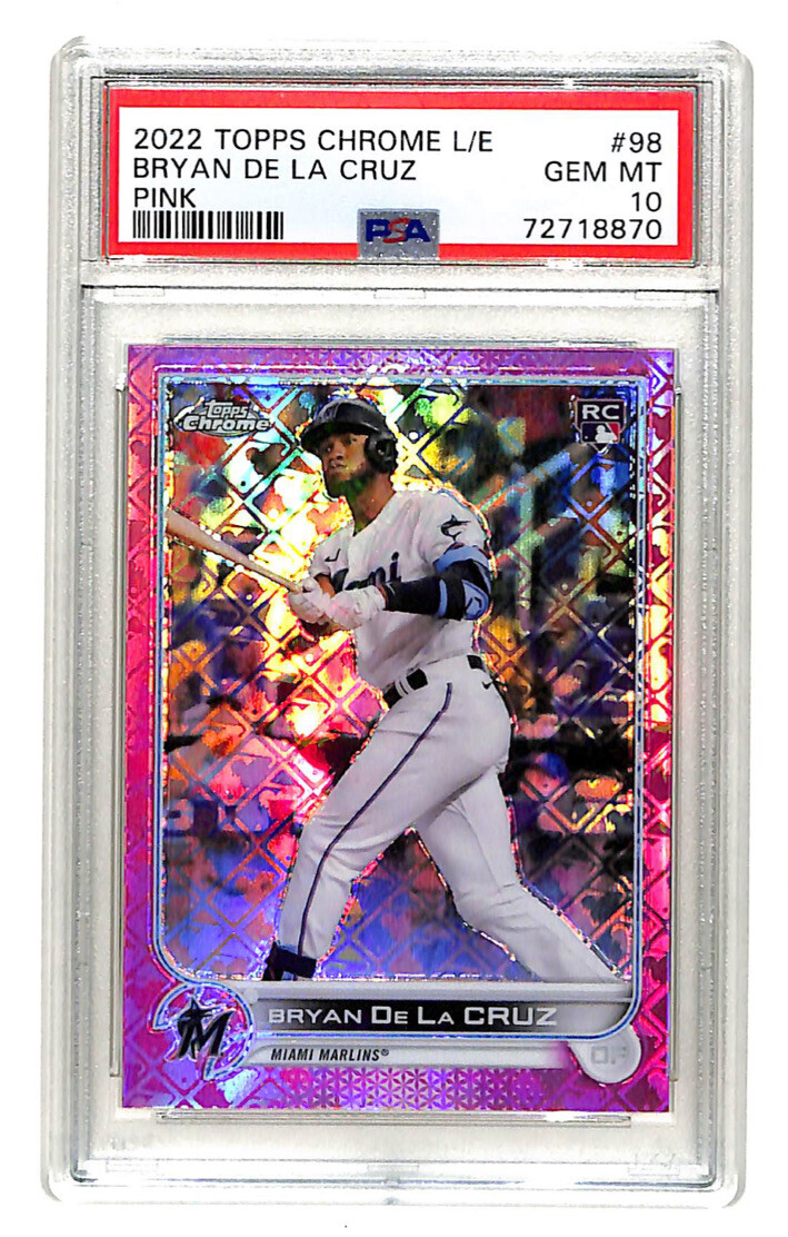 2022 Topps Chrome Logofractor Bryan De La Cruz 97/199 pink rookie card PSA 10