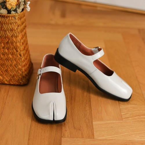 Women new Split Toe Mary Janes Leather Bukcle Strap Casual Shoes Flats Pumps - Picture 5 of 13