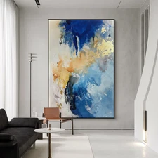 Golden Foil Abstract Design Oil Painting Wall Art Picture Hand Drawn Canvas