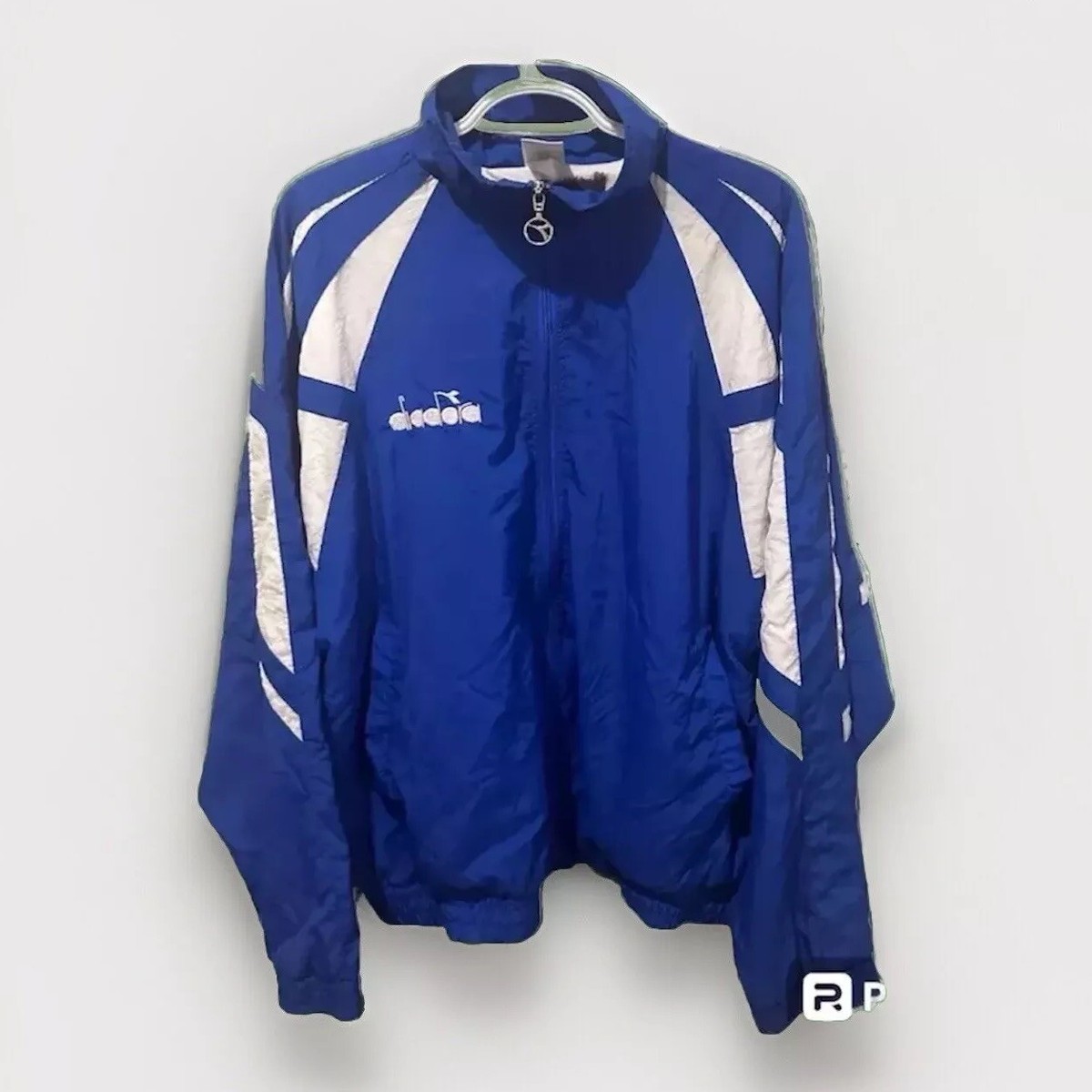 Vintage Diadora Blue White Soccer Windbreaker Jacket- Size L
