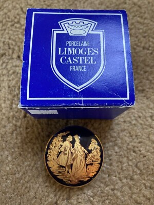 Limoges Castel cobalt blue gilt Think of Me Trinket Box MINT w/Box