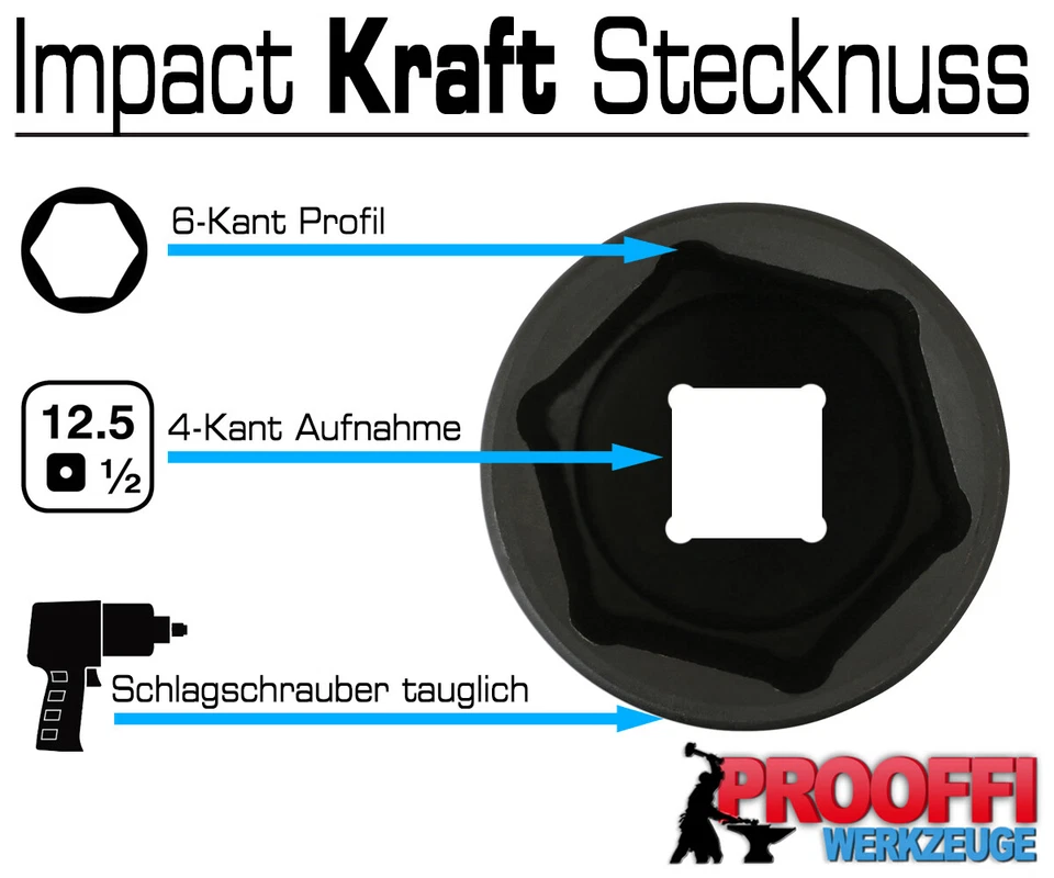 17mm KRAFT Schlagschrauber Nuss 6-Kant Stecknuss Für Druckluft 1/2" Antrieb LANG - Bild 2 von 3