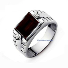 Natural Garnet CZ Gemstones With 925 Sterling Silver Ring For Men's C6559