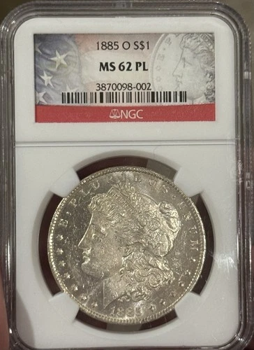 1885-O $1 NGC MS-62 PL PROOF-LIKE Morgan Silver Dollar, Toning On Reverse