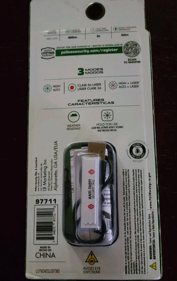 Linterna recargable Police Security Laserlite-R 400 lúmenes con láser 3a NUEVA Foto 3 de 4