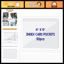 Clear Adhesive 4"x6" Index Card Pockets - 50 Pack, Top-Loading Plastic Holders f