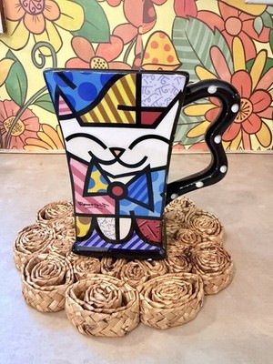 Romero Britto Happy Cat Mug Giftcraft 2008 Pop Art Coffee Cup Colorful Fun!!