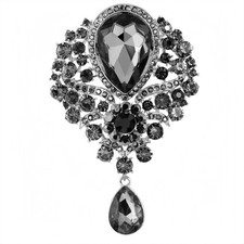 Black Wedding Bridal Big Crystal Rhinestone Bouquet Brooch Pin For Women Party