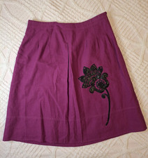Lily Stanhope Women's Skirt Size 12 Purple Black Flower Linen Lined A-Line Pleat