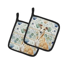 Caroline's Treasures Fawn Greyhound Coastal Sea Glass Pair of Potholders