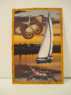 sailboat on water Original Collage 4 x 6 inch art Outsider Naïve Fantasy Dada