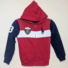 Polo Ralph Lauren Big Pony Logo Patch Fleece Full Zip Hoodie Jacket Boys Size 6