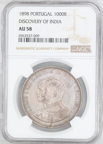 1898 Portugal King Charles I Discovery Of India AR 1000 Reis - NGC AU58