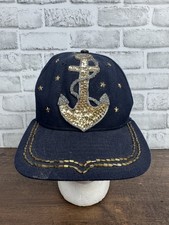 VTG New Era Pro Model Snapback Hat Gold Sequined Beaded Anchor Stars Made In USA