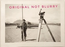 Vintage Old 1940 Occupational Photo of Man Land Surveyor Equipment Staff & Level