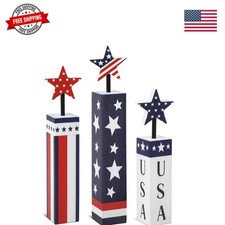 4th of July Decorations Set, Red White Blue Decor, Wooden Patriotic Memorial ...