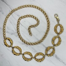 Chunky Gold Tone Textured Oval Ring Chain Link Belt One Size OS