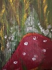 ACEO Art Card Signed Original Water soluble oil 2.5x3.5 Tiny Mushroom — photo 2