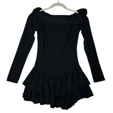 Fashion Nova Black Off-Shoulder Ruffle Mini Dress Long Sleeve Coquette Goth M