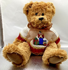 14  Brown Jointed Teddy Bear with Christmas Nutcracker Sweater c6