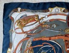 TORRENTE PARIS 100% Silk Scarf 34X 34 Inch Equestrian Design, Steel Blue — photo 2