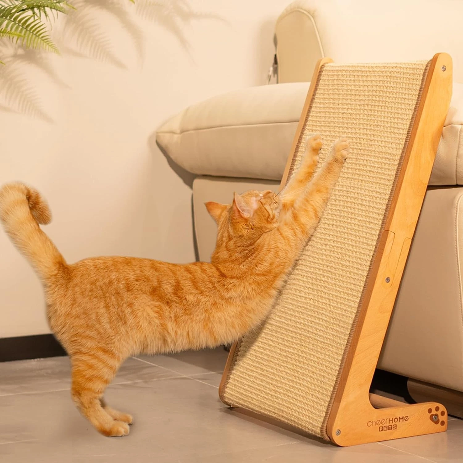 CheerPals Dual-Use Sisal Cat Scratcher - Large 63cm H, Solid Beech Wood
