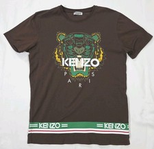 KENZO Paris Brown Tiger Logo T-Shirt - Short Sleeve Large Rare Print