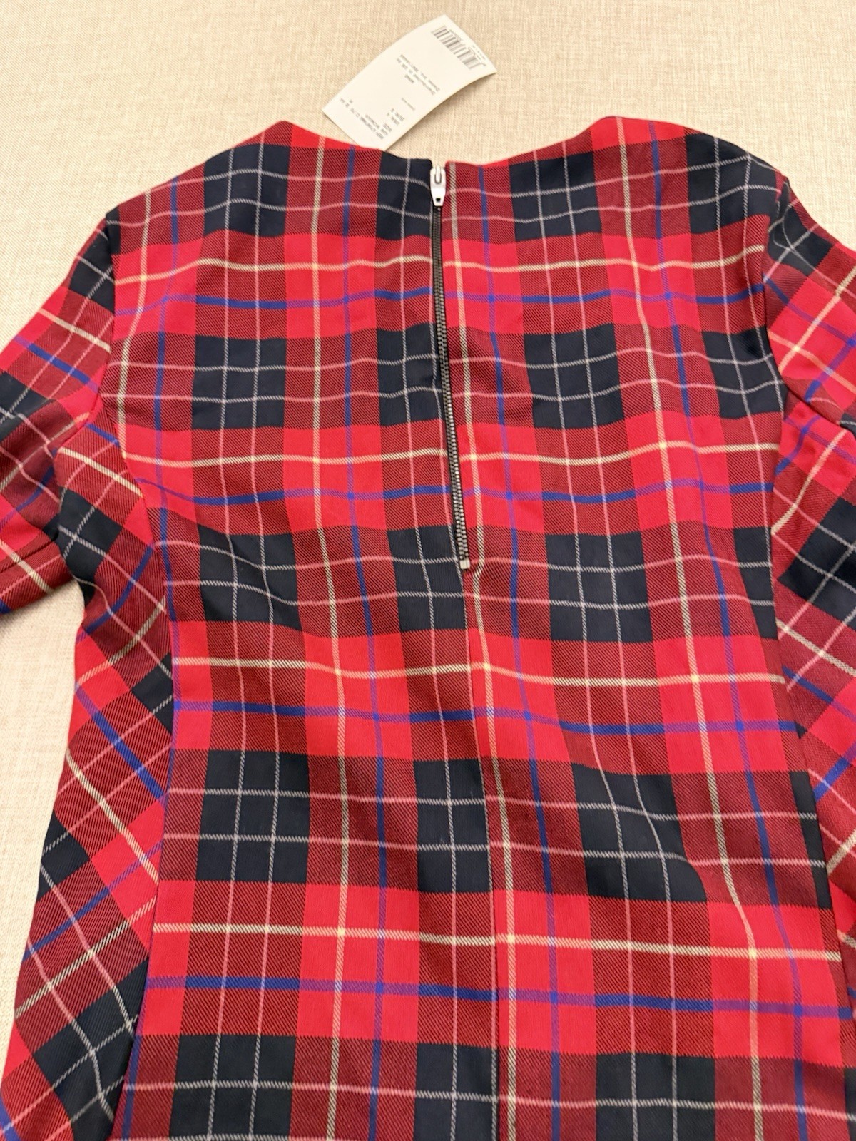 MNG Mango Dress Shift Plaid Black Red Academia Scoop Back 3/4 Sleeve Size 4 thumbnail 9