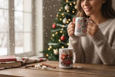 15oz Ceramic Coffee Mug, Set of 2 With Handle ( Let's Bake Red Truck ) Design